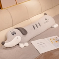 Cuscino di peluche a forma di bassotto grigio con ricamo Happy e morbido velluto - Bassotto Grigio / 80cm