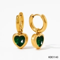 Orecchini a cerchio in acciaio dorato con pendenti a cuore in zircone verde scuro - Orecchini d'Oro + Zirconia Verde (KDE1143)