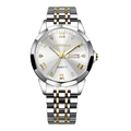 Montre à quartz luxe pour hommes avec bracelet bicolore or-argent et index diamants - Bracelet en Acier Or Cadran Blanc