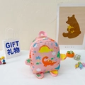Pink cartoon dinosaur preschool backpack with cute 3D arms and palm tree prints - Pink