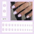 Elegante hellviolette kurze Ballerina-Drucknägel mit klassischem French-Tip-Design - Kurze Ballerina-Form / W770 Minimalistisch Französisch (Kleber-Typ)