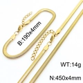 Gold titanium steel flat snake chain set including necklace and bracelet 4mm width - Gold 4mm Set