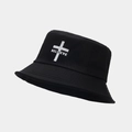 Cappello a secchiello in cotone nero con icona a croce e stampa della scritta Believe - BELIEVE Croce Nero