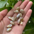 Oval baroque pearl pendants with gold-plated edges and natural iridescent luster - No.40 Width 9-10mm
