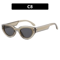 Lunettes de soleil œil de chat rétro marron thé avec des lignes blanches stylées - Vert Olive Gris