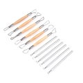 11-piece clay sculpting tool set with wooden handles and metal tips on white background - 12-Piece Pottery Tool Set