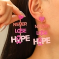 Ohrringe aus Acryl mit rosa Farbverlauf, Never Lose Hope Text und Brustkrebs-Schleife - Farbverlauf Herz HOPE Stil (9800)