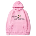 Pink Christmas hoodie with Merry Christmas holly print for men and women - S / Pink