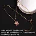 Pink zircon four-leaf clover rotating necklace in gold titanium steel, 45cm length - Pink Five-petal Flower Style (A703)