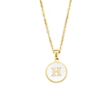 Minimalist 18k gold plated stainless steel necklace with round white shell H letter pendant - Letter H