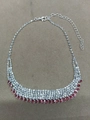 Collier à franges argenté avec strass brillants et pendentifs en cristal ovale rose - Argent-Rose