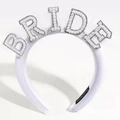 White fabric headband featuring BRIDE lettering embellished with pearls and rhinestones - BRIDE Letters Pearl Rhinestone / White