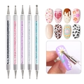 Set of 5 dual-ended nail art dotting pens with colorful glitter handles on white background - Mixed Colors (Pack of 5)