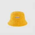 Thick yellow lamb wool bucket hat featuring a plush texture and stylish letter patch - M (56-58cm) / Yellow