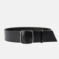 Classic black leather belt for women with a vintage square metal pin buckle for jeans - 11.5CM / Black