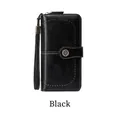 Cartera larga RFID para mujer en Negro Medianoche con costuras en contraste y correa - Negro Medianoche