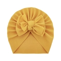 Ginger yellow infant turban hat with large bow knot and textured elastic waffle fabric - One Size / Khaki/Earth Yellow