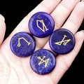 Lapis Lazuli crystal stones with gold engraved archangel symbols held in hand - Set of 4 / Lapis Lazuli