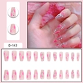 Sparkly pink ballet style press-on nails with glitter diamond accents and ombre pattern - Nude Pink Smudge & Rhinestone Style (D-143) / 24 Pcs/Set
