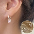 Elegant silver hoop earrings featuring a sweet pink heart-shaped crystal pendant for women - Silver Hoop Pink Heart Gemstone Pendant Earrings(ED1709)