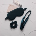 Dark green satin silk sleep set including eye mask, headband and scrunchie - Dark Green