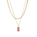 Gold double-layered necklace with sun and moon rectangle red enamel pendant - Red Celestial Symbol Double Layer Necklace (9#)