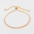 Detail of pink square-cut zircon tennis bracelet with adjustable golden bolo clasp - Pink Zircon 2.0mm Bracelet