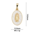 Detail view of 18k gold plated Virgin Mary pendant with white shimmer and size parameters - DZ-958/Oval White Opal Virgin Mary
