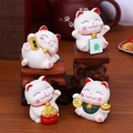 Miniature fortune cat figurines set with gold ingots and mahjong for car dash decor - XY007 Lucky Cat Ornaments Set of 4