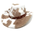 Close-up of western cowboy hat with cow print pattern and leather band with bull head stud - M (56-58cm) / Heart Top / Khaki