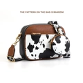 Crossbodytas met koeienprint, brede riem en detail van een ronde muntenhouder - Koeienprint Zwart Bruin