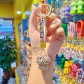 Sparkling mushroom keychain with colorful rhinestones and gold ring for car keys or bags - Full Drill Mushroom-Rainbow
