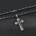 Men's double-layered stainless steel cross pendant necklace in silver and black finish - Thickened Black & Silver - Single Pendant
