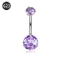Piercing de ombligo en titanio G23 con rosca interna y circonitas púrpuras brillantes - 1.6x10mm / Plata + Circonita Morada
