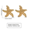 Golden starfish earrings in stainless steel with textured finish and measurement data - Stainless Steel Ocean Earrings(FYD6183)