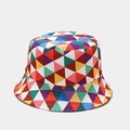 Colorful geometric pattern bucket hat with vibrant triangle prints for summer outdoor wear - M (56-58cm) / Multicolor Patchwork Grid Double Sided