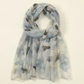 Blue-grey abstract flower print voile scarf with lightweight and sheer texture fabric - Blue Grey Abstract