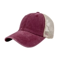 Vintage washed cotton trucker hat with burgundy front panel and beige breathable mesh - M(56-58cm) / Dark Red