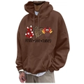 Brown fleece hoodie with Peace Love Turkey print and front kangaroo pocket - S / Tops / Brown