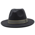 Detailed macro view of deep grey wool fedora hat featuring a striped ribbon band - Dark Gray