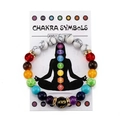 Colorful 7 Chakra crystal bead yoga bracelet on informative symbol meaning card - White Turquoise + Double 7 Chakra