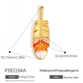 18K gold plated stainless steel feather pendant with colorful enamel and crystals - Red Feather Pendant PJ93194A