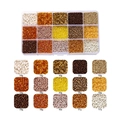 Dettaglio macro di 15 scomparti con perline di vetro assortite e tubicini per il fai da te - 15 Scomparti/Scatola (10g per scomparto) / Serie Marrone