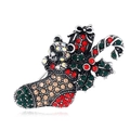 Christmas bear and stocking brooch with colorful rhinestones in a festive silver setting - BR1353 Antique Silver Gift Sock