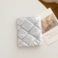 Quilted silver multifunctional passport holder with pink polka dot lining and cute bow - Diamond Grid Silver