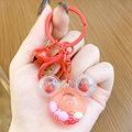 Red Mickey liquid quicksand keychain with heart ring and red bell accessory - Mini Mickey Head Milk Bean - Red
