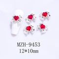 Detalle de dijes para uñas de lazo plateado 12x10mm con diamantes de imitación de corazón - Base de Plata Corazón Rojo (9453)
