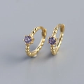 S925 sterling silver ball hoop earrings in gold finish with purple zircon stones - Gold Plated (Purple Zirconia)