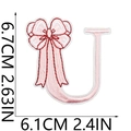 Macro detail of pink bow embroidered letter U patch with precise size dimensions - Bow Alphabet Letter U
