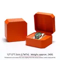 Orange octagonal PU leather watch box with white cushion for luxury timepieces - Octagonal / Orange